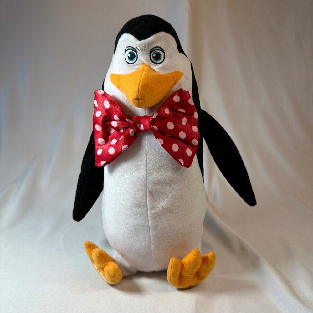 Dreamworks Madagascar 3 Penguin 13in Plush Toy With Red Polka Dot Bow Tie